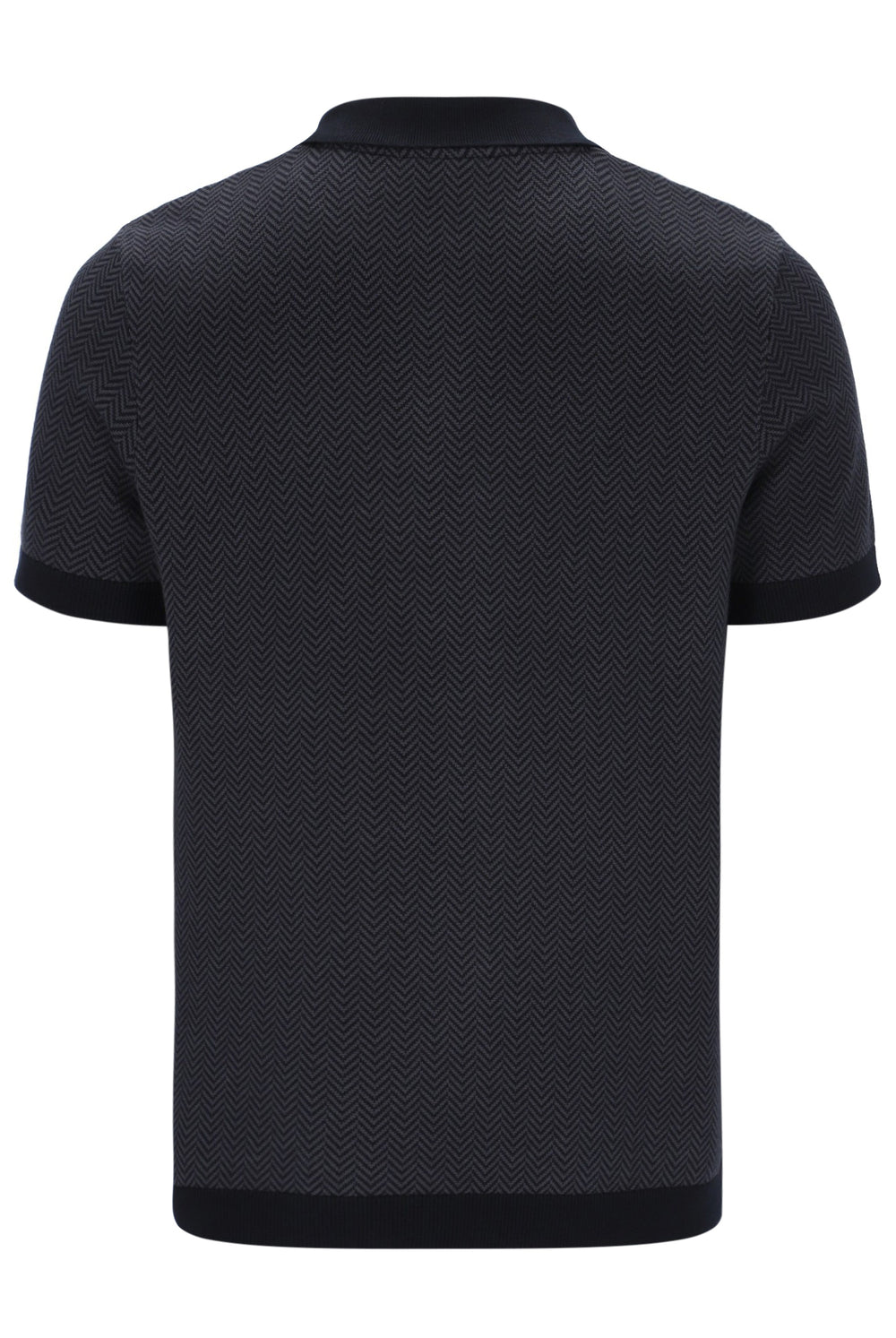 Black textured polo shirt on a white background