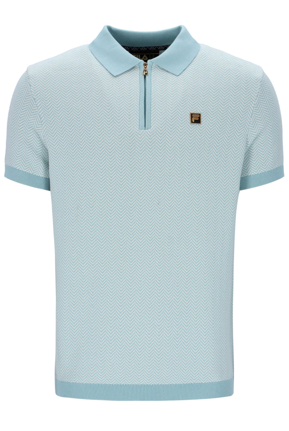 Light blue polo shirt with a small logo on a white background