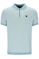 Light blue polo shirt with a small logo on a white background