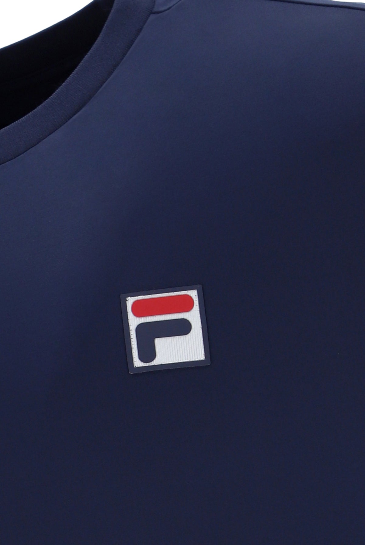A navy blue tennis t-shirt with the FILA logo and a British flag motif on the chest.