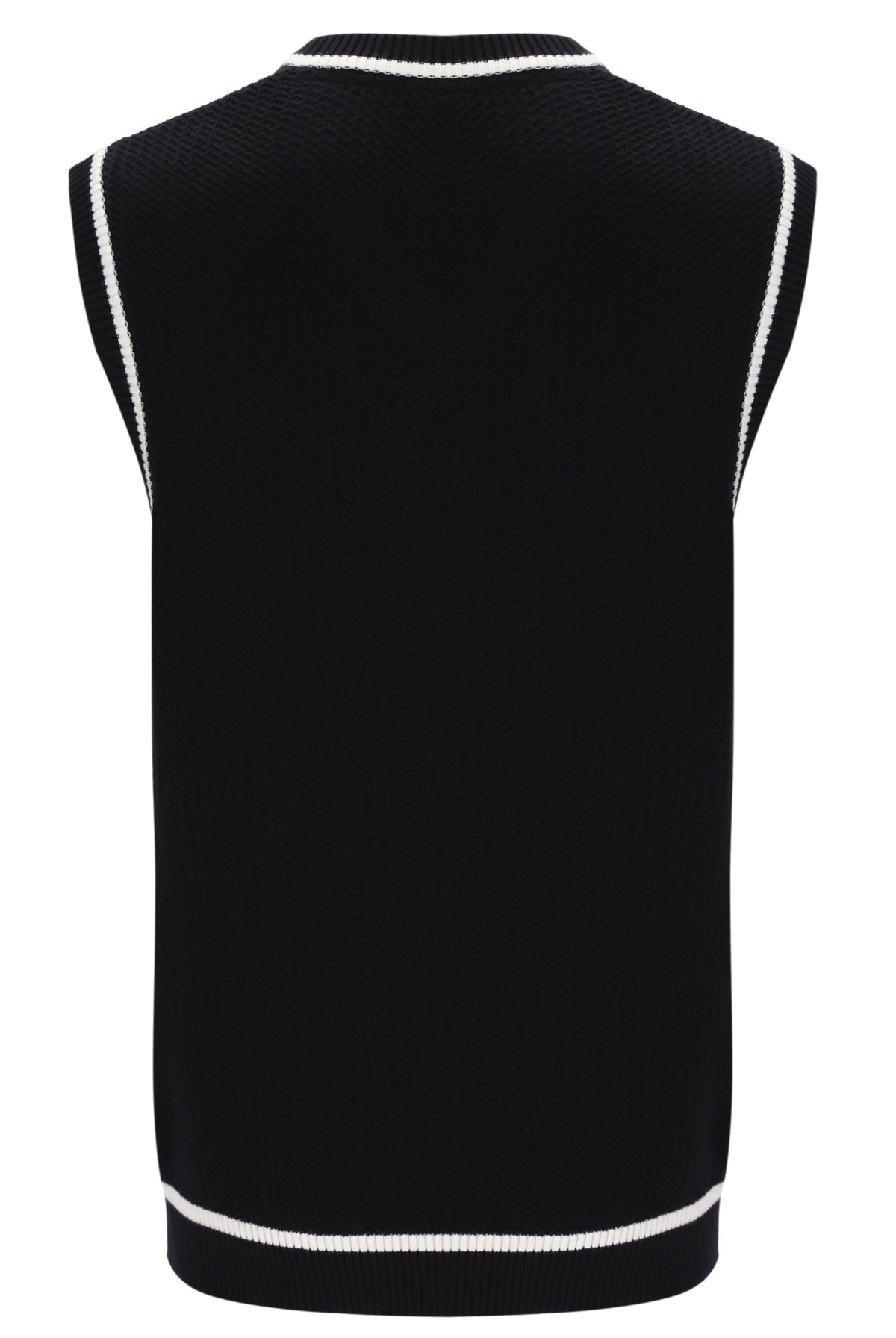 Displays the Black 'FILA' branded Mellor Textured Knit Vest with Tipping
