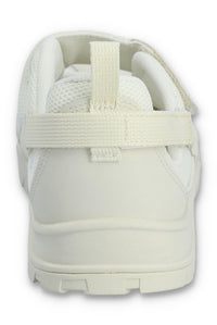 White Mary Jane with a strap on a white background.
