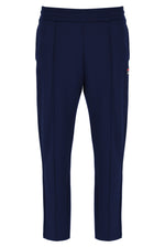 Navy blue pants with a small red logo on a white background