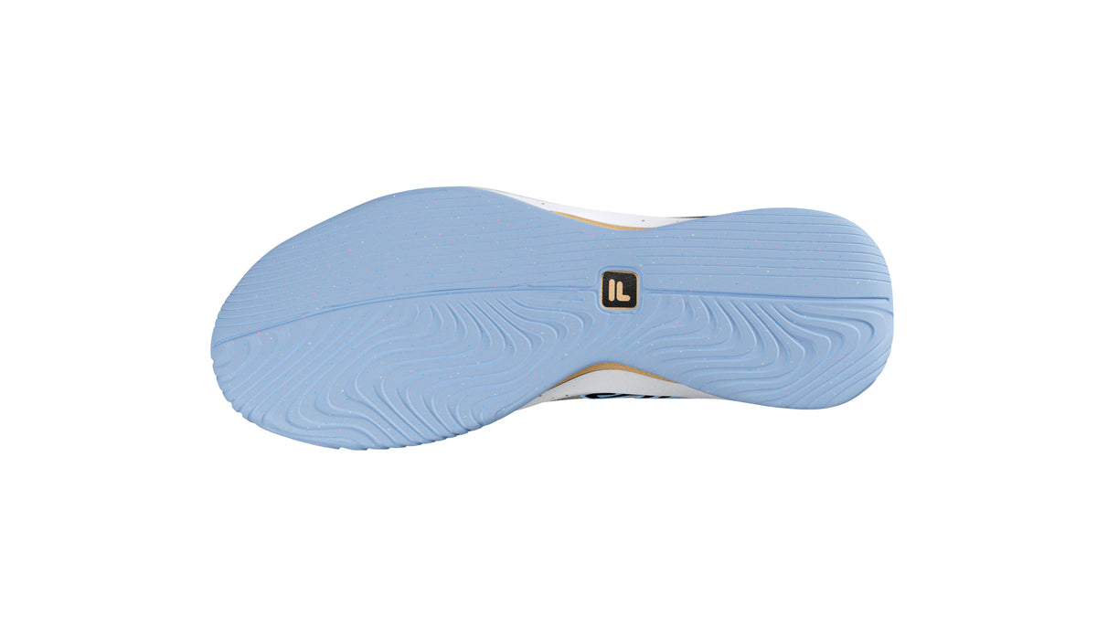 A pair of FILA Mondo Forza Tennis Trainers in white and navy colour scheme.