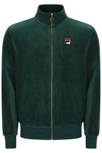 Displays the Pine Needle 'FILA' branded Nero 2 Velour Jacket