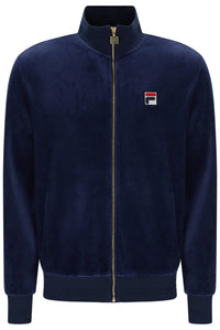 Displays the Navy 'Fila' branded Nero 2 Velour Jacket