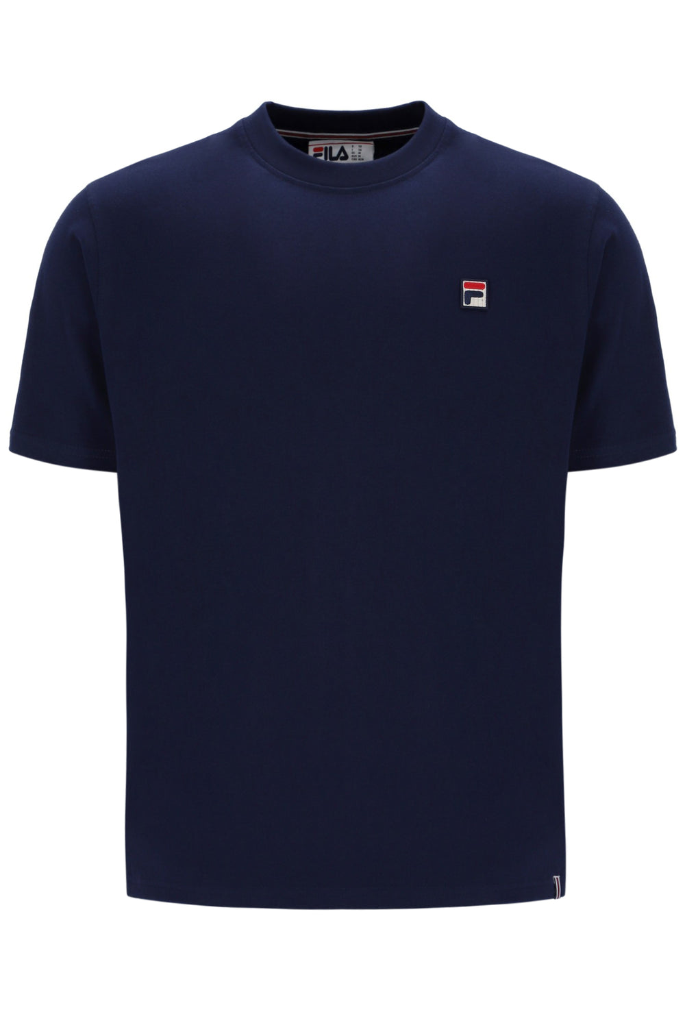 Navy blue t-shirt with a small FILA logo on a white background