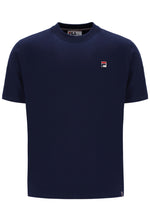 Navy blue t-shirt with a small FILA logo on a white background