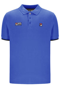 Displays the Dazzling Blue 'FILA' branded Pablo Three-Button Tipped Rib Polo Shirt