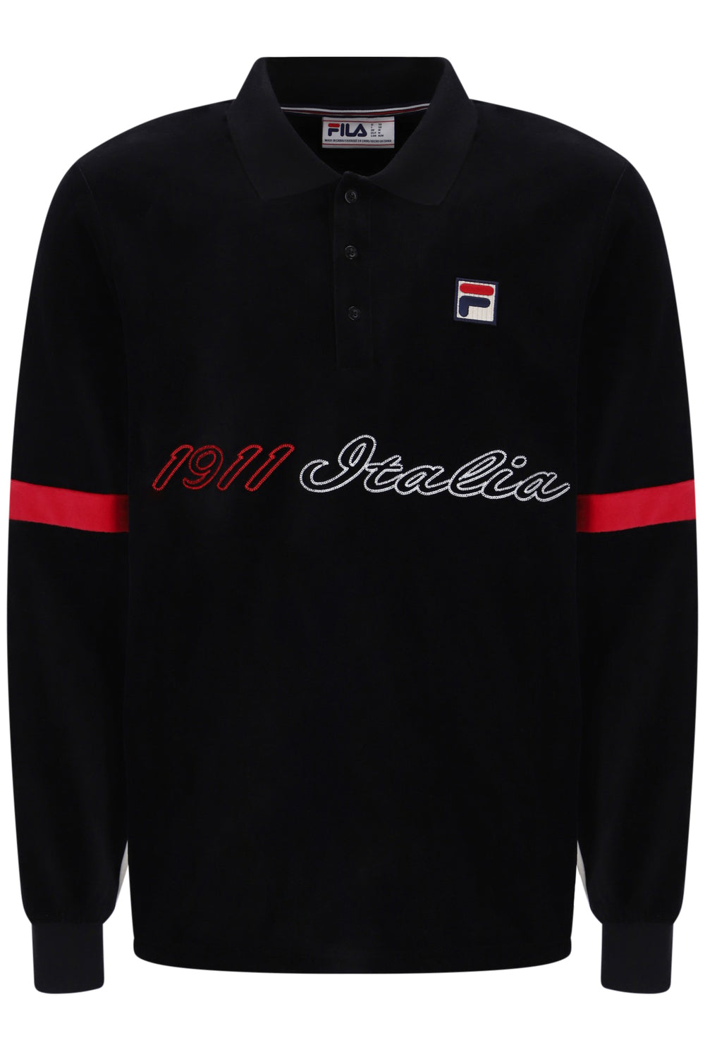 Displays the Black 'FILA' branded Pablo Colour Blocked Long Sleeve Polo