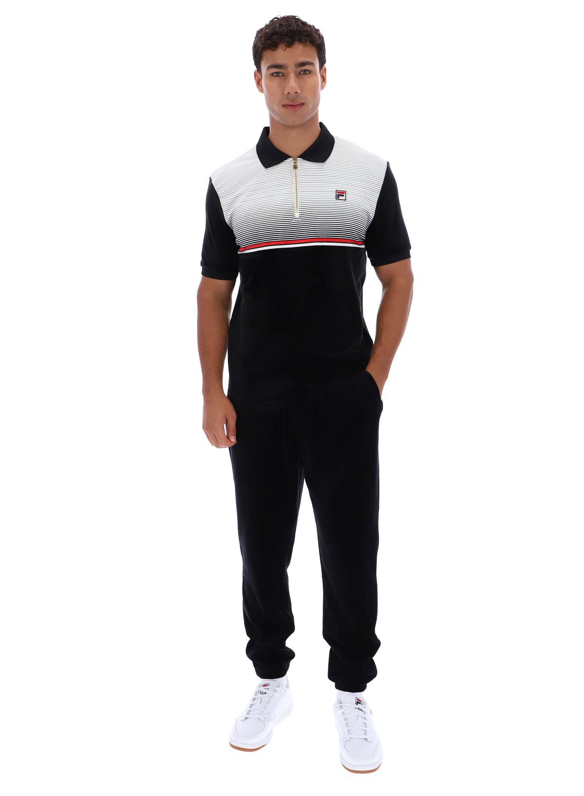 Black Paco Zip Up Velour Polo