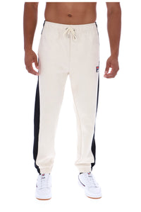 Displays a model wearing the Gardenia/ Black 'FILA' branded Patrico Colour Blocked Pant