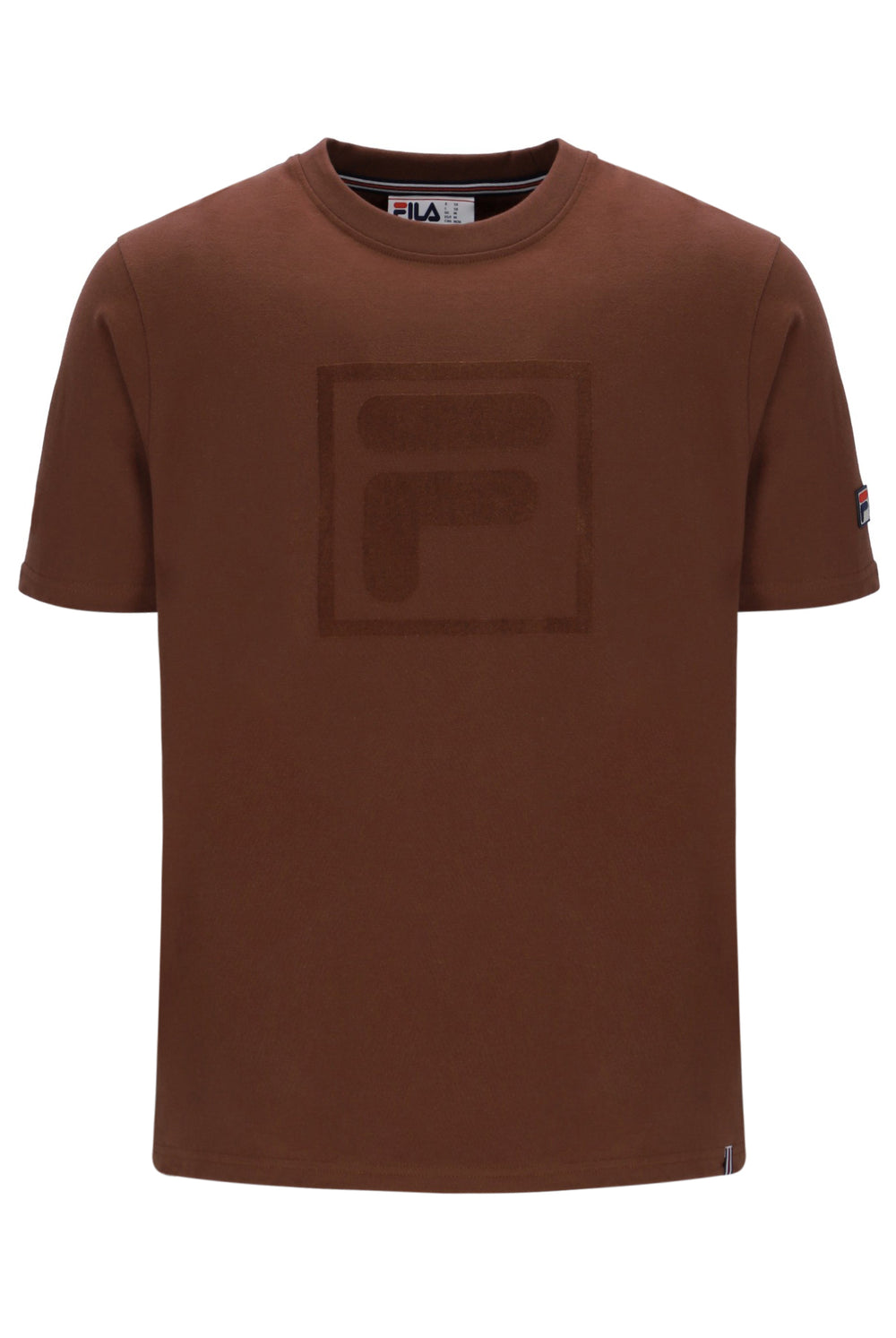 Brown t-shirt with a logo on a white background