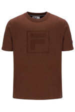 Brown t-shirt with a logo on a white background