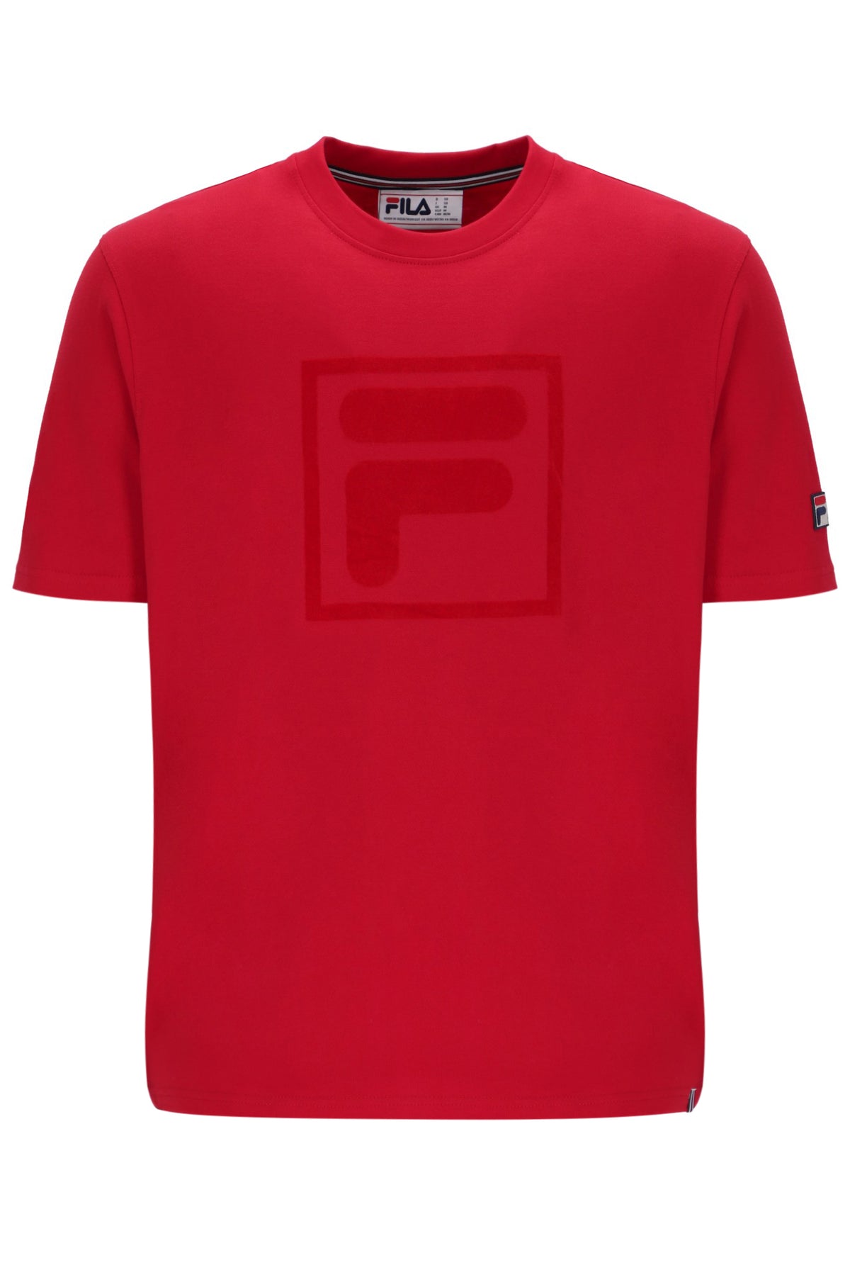 Red t-shirt with a logo on a white background