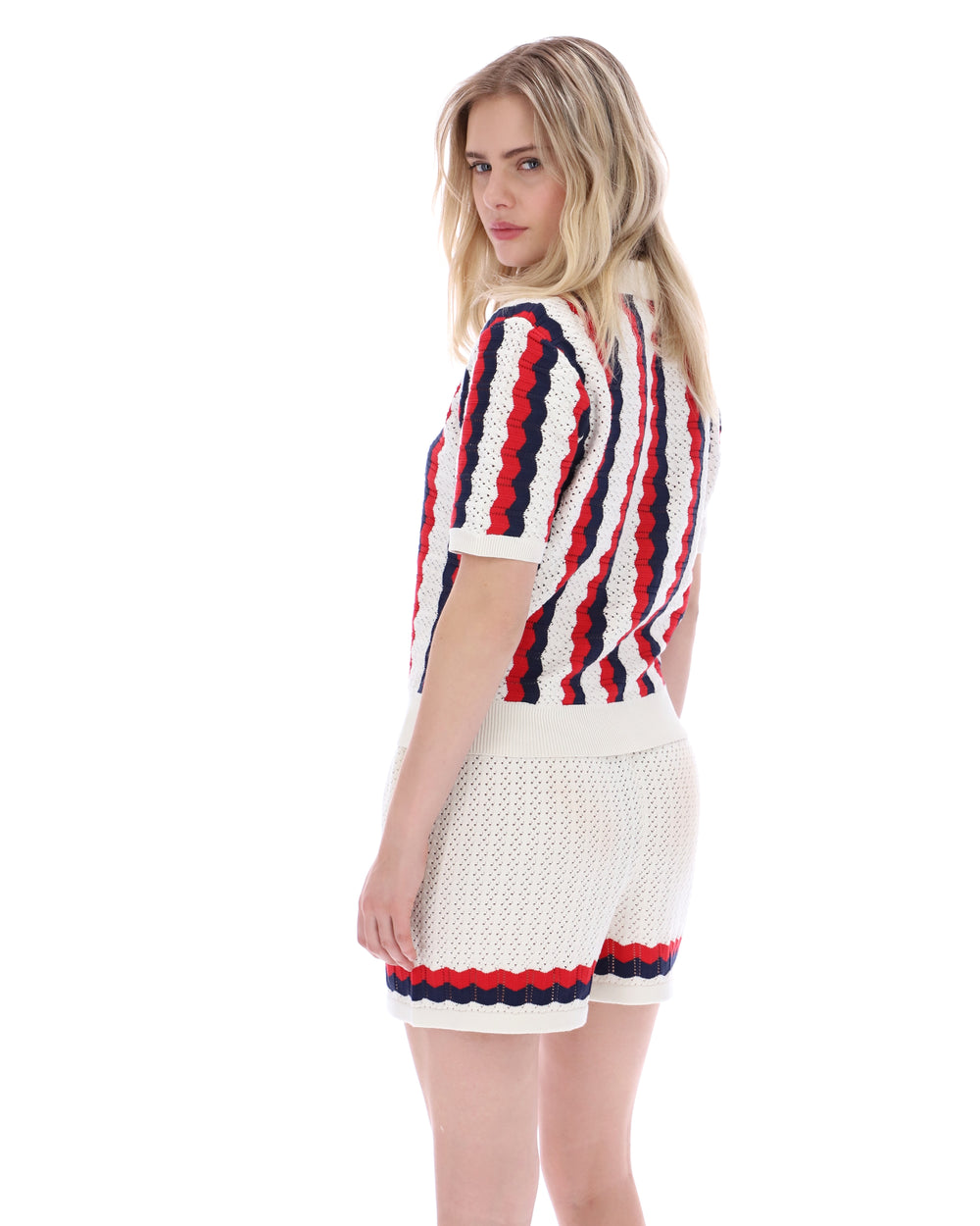 Porto Knitted Crochet Stripe Polo