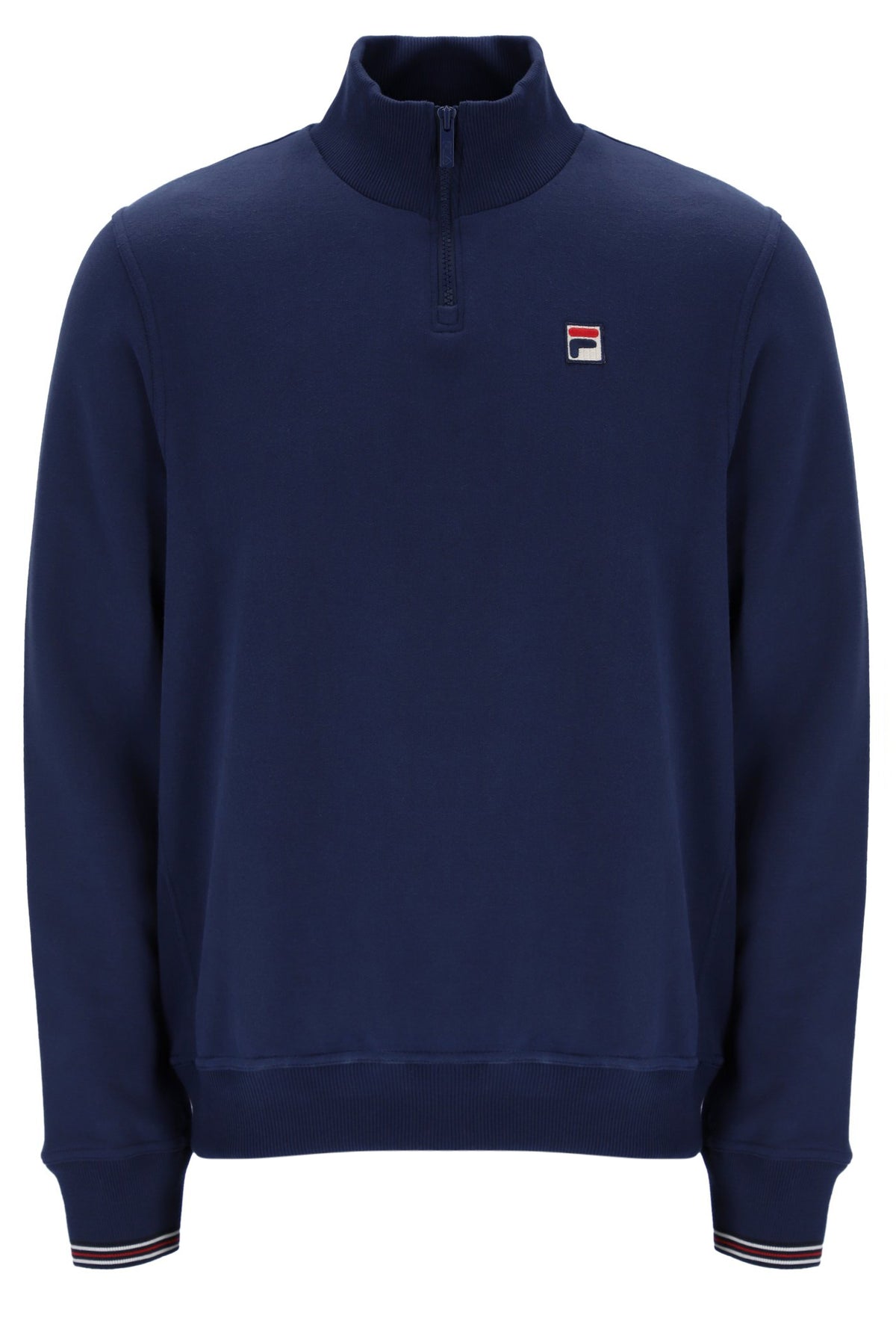 Navy quarter zip jumper with a FILA logo on the chest, against a white background