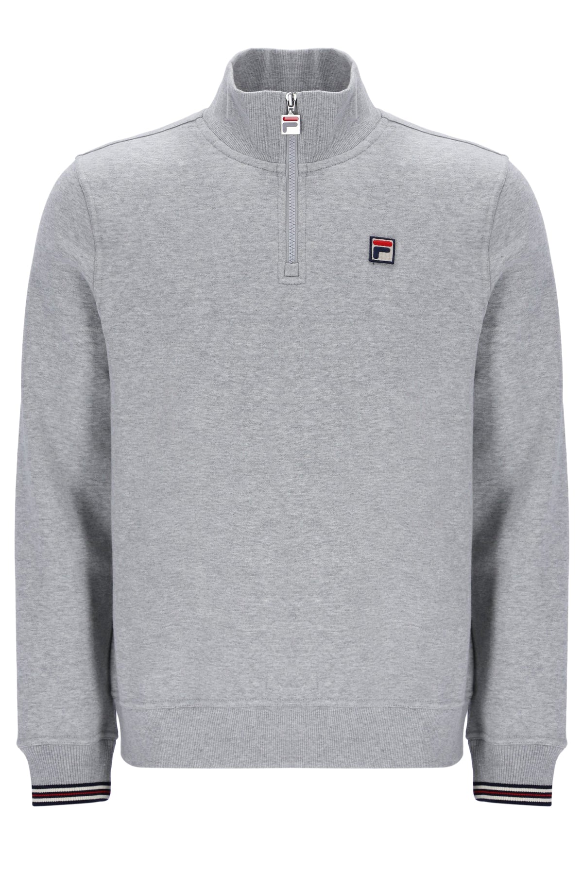 Displays the Grey 'FILA' branded Marl Ramy F-Box 1/4 Zip With Yarn Dye Cuff