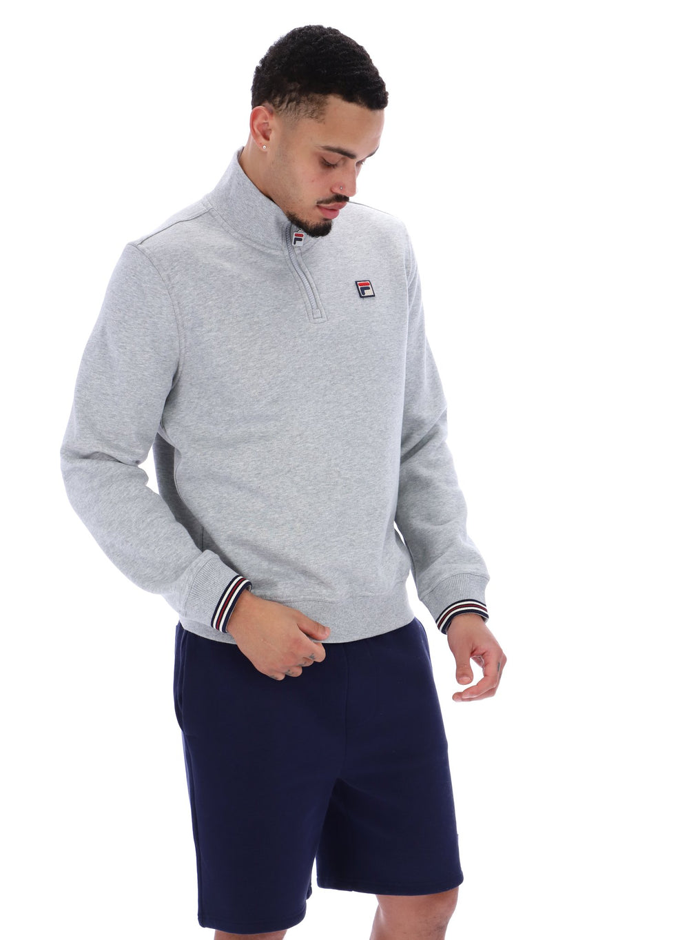 Grey Marl Ramy F-Box 1/4 Zip With Yarn Dye Cuff