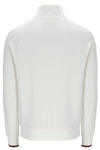 Displays the Gardenia 'FILA' branded Rolando 1/4 Zip Neck Sweatshirt