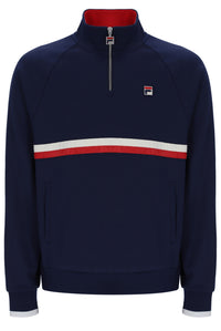 Displays the Navy 'Fila' branded Rolando 1/4 Zip Neck Sweatshirt