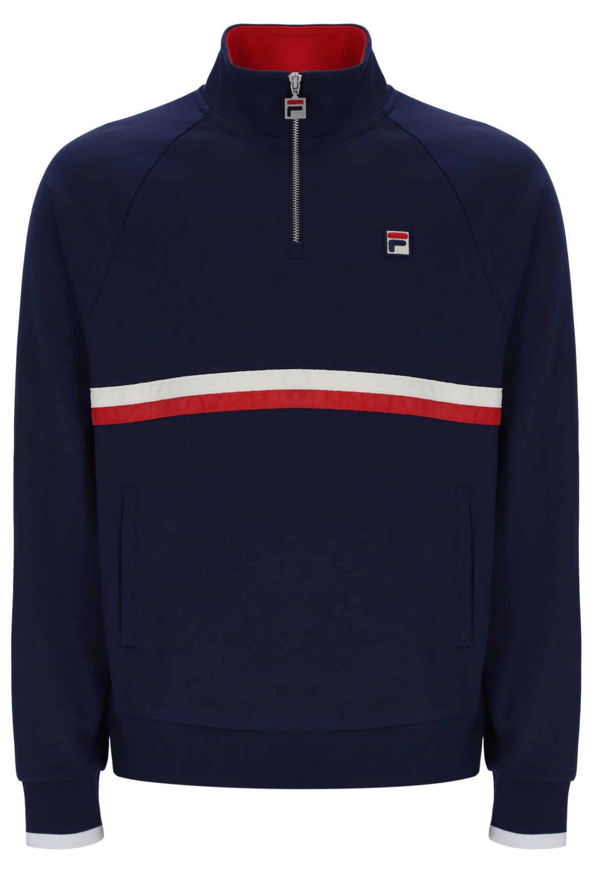 Displays the Navy 'Fila' branded Rolando 1/4 Zip Neck Sweatshirt