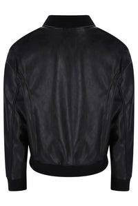 Displays the Black 'FILA' banded Rumor Leatherette Bomber