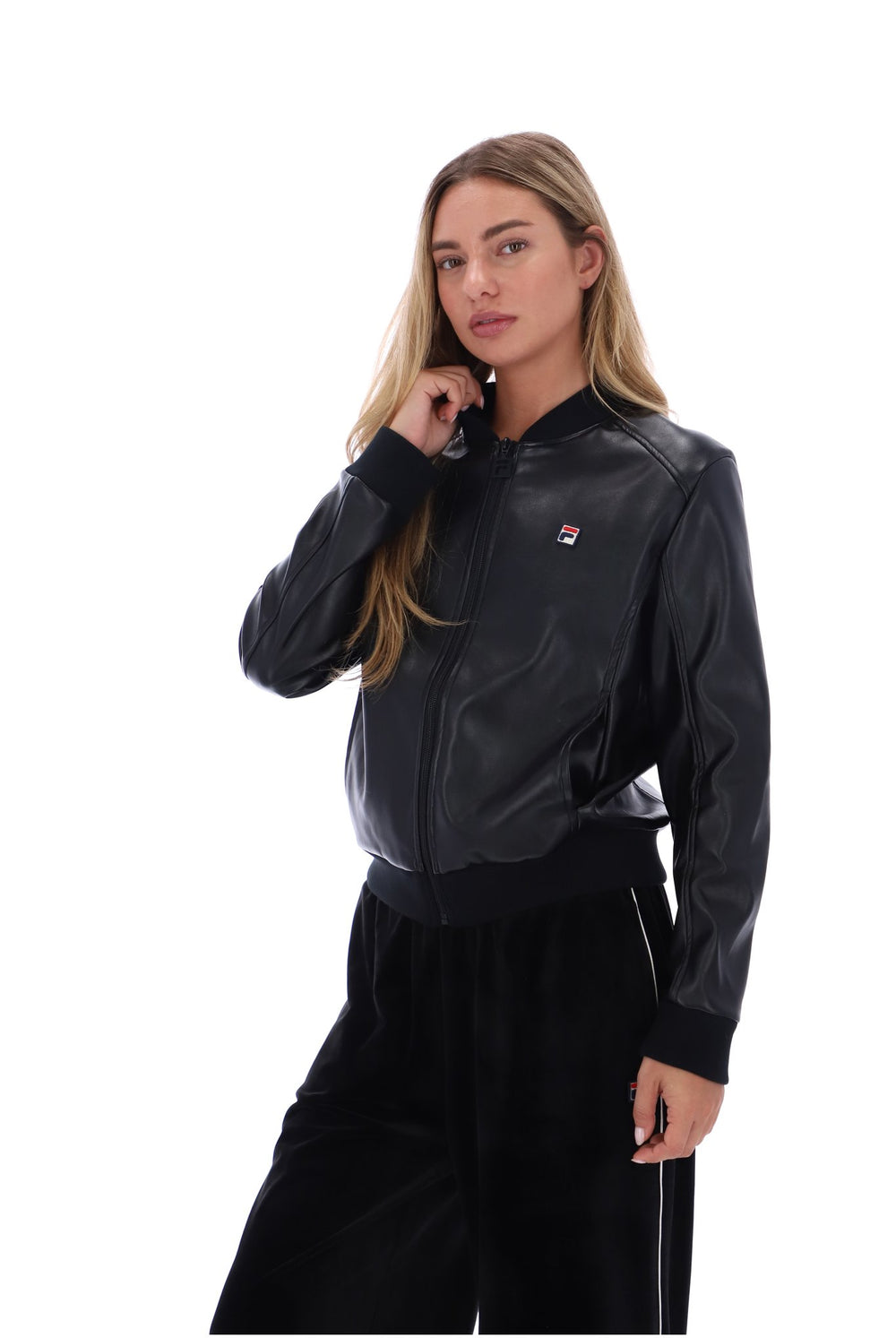 Black Rumor Leatherette Bomber