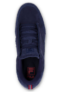 A pair of navy blue suede Festa trainers by FILA, featuring a low-top design and branded with the FILA logo.