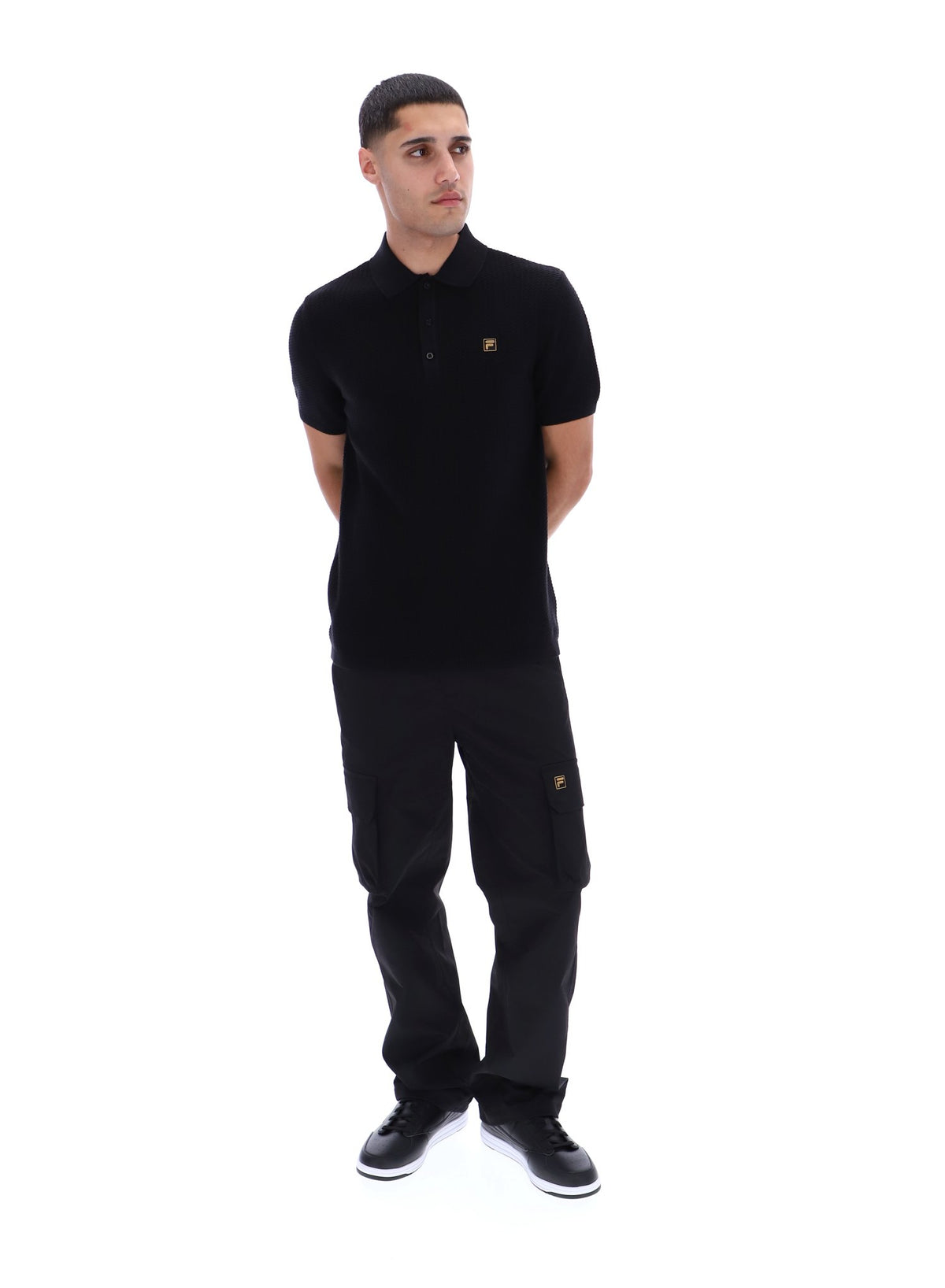 Black Sander Textured Knit Polo Shirt