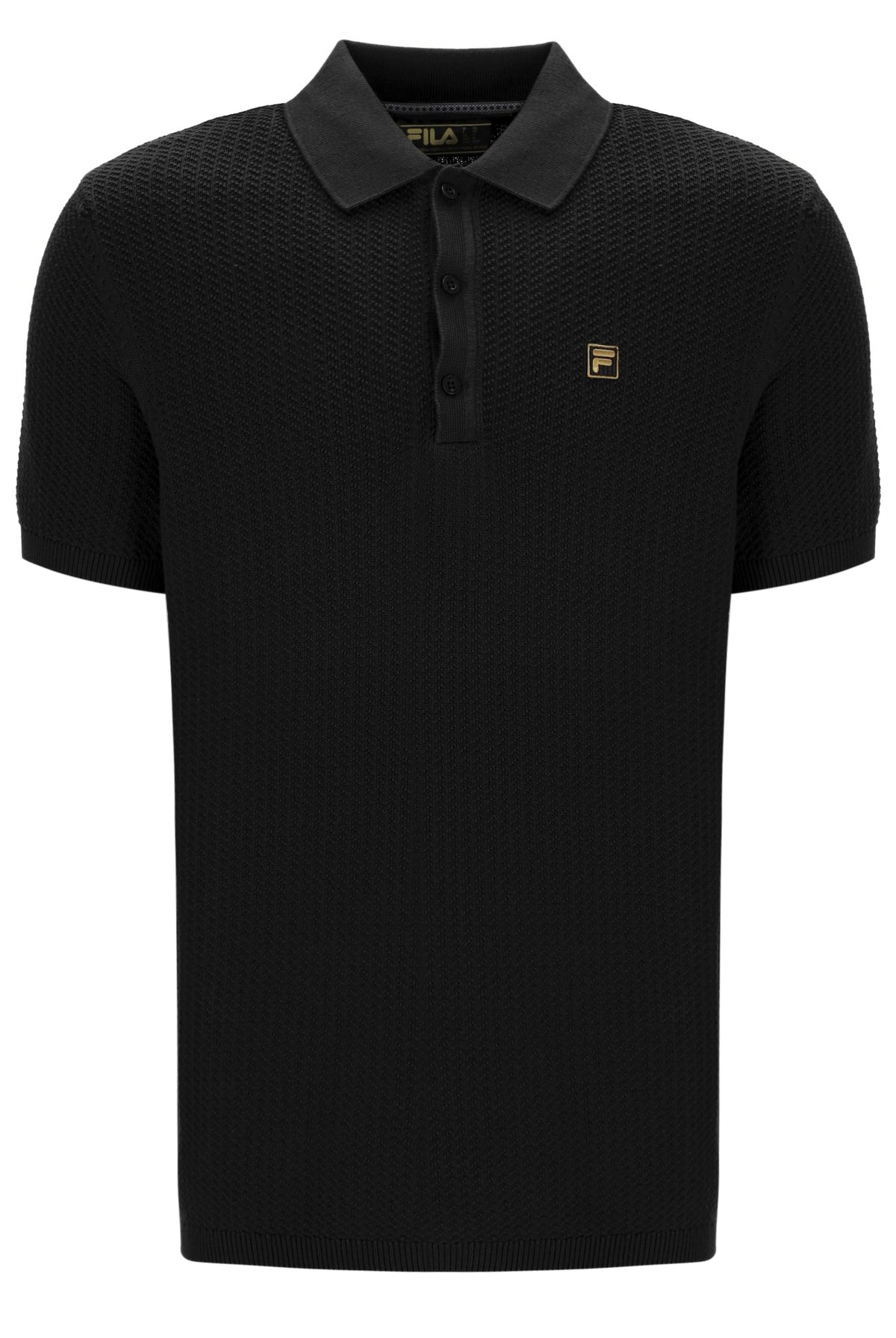 Black Sander Textured Knit Polo Shirt