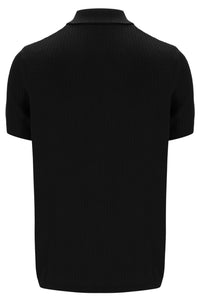 Black Sander Textured Knit Polo Shirt