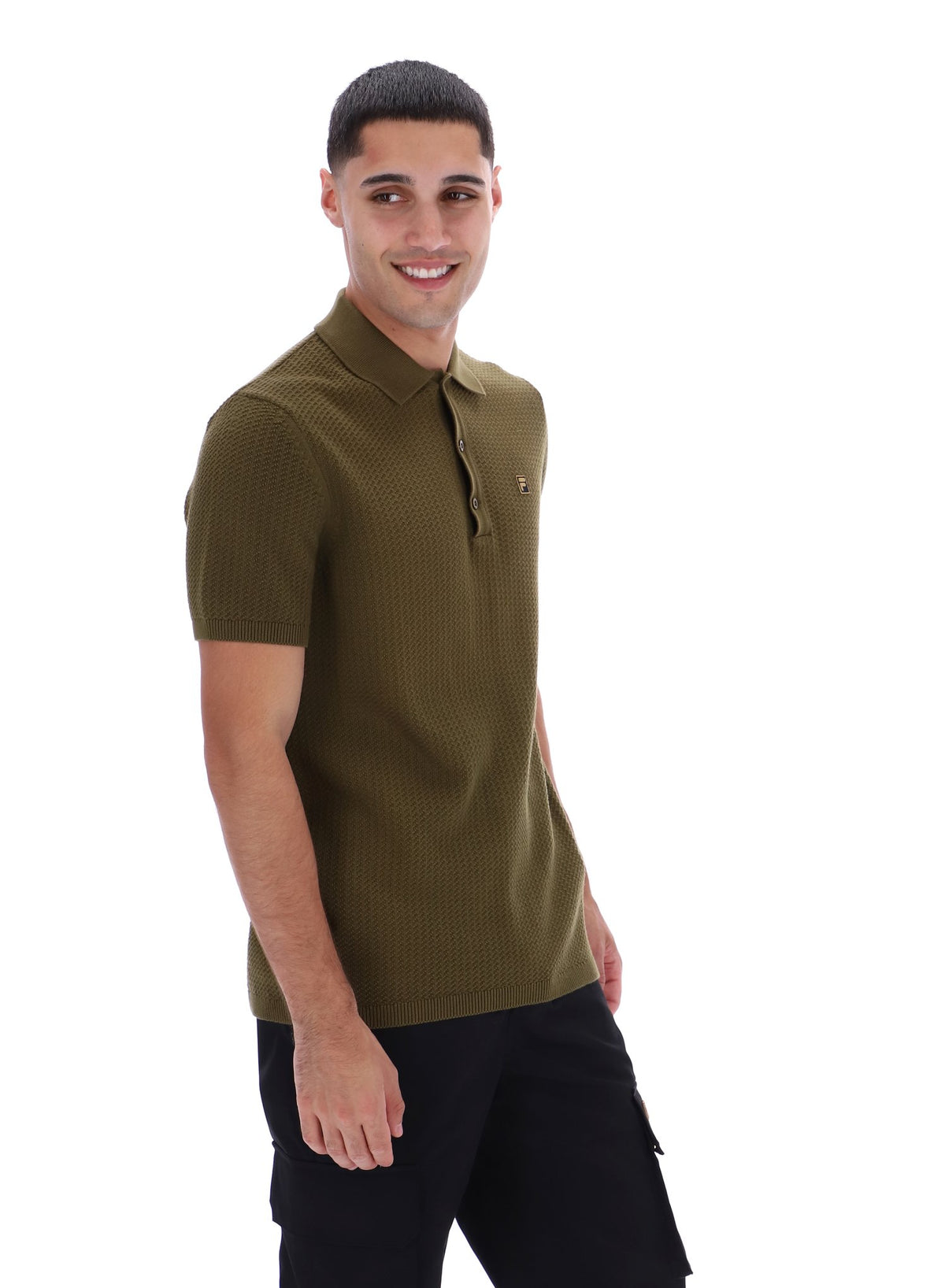 Dark Olive Sander Textured Knit Polo Shirt