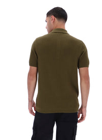 Dark Olive Sander Textured Knit Polo Shirt