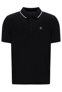 Displays the Black 'FILA' branded Down Santino Drop Needle Knitted Polo