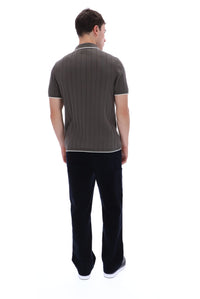 Gunmetal Santino Drop Needle Knitted Polo