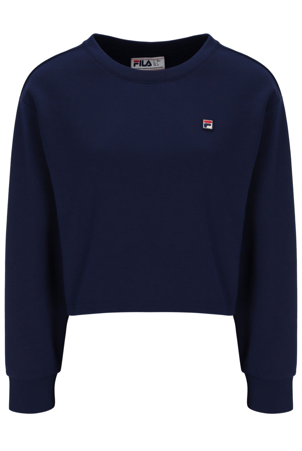 Navy blue sweatshirt with Fila logo on a white background