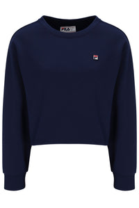 Navy blue sweatshirt with Fila logo on a white background