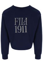 Navy blue sweatshirt with 'FILA 1911' text on a white background