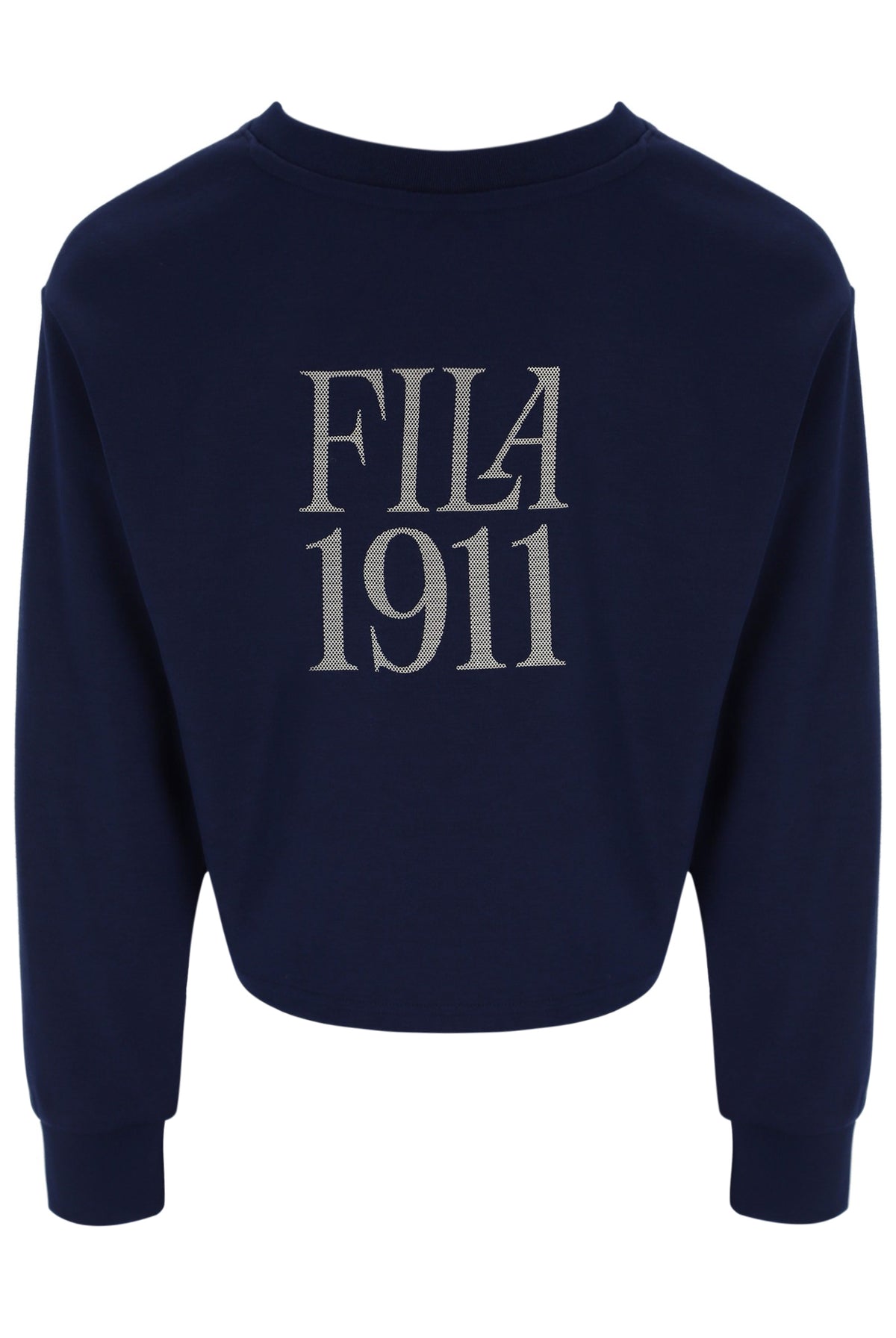 Navy blue sweatshirt with 'FILA 1911' text on a white background