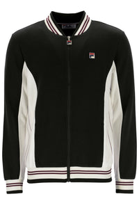 Black and white jacket with a brand logo on a white background