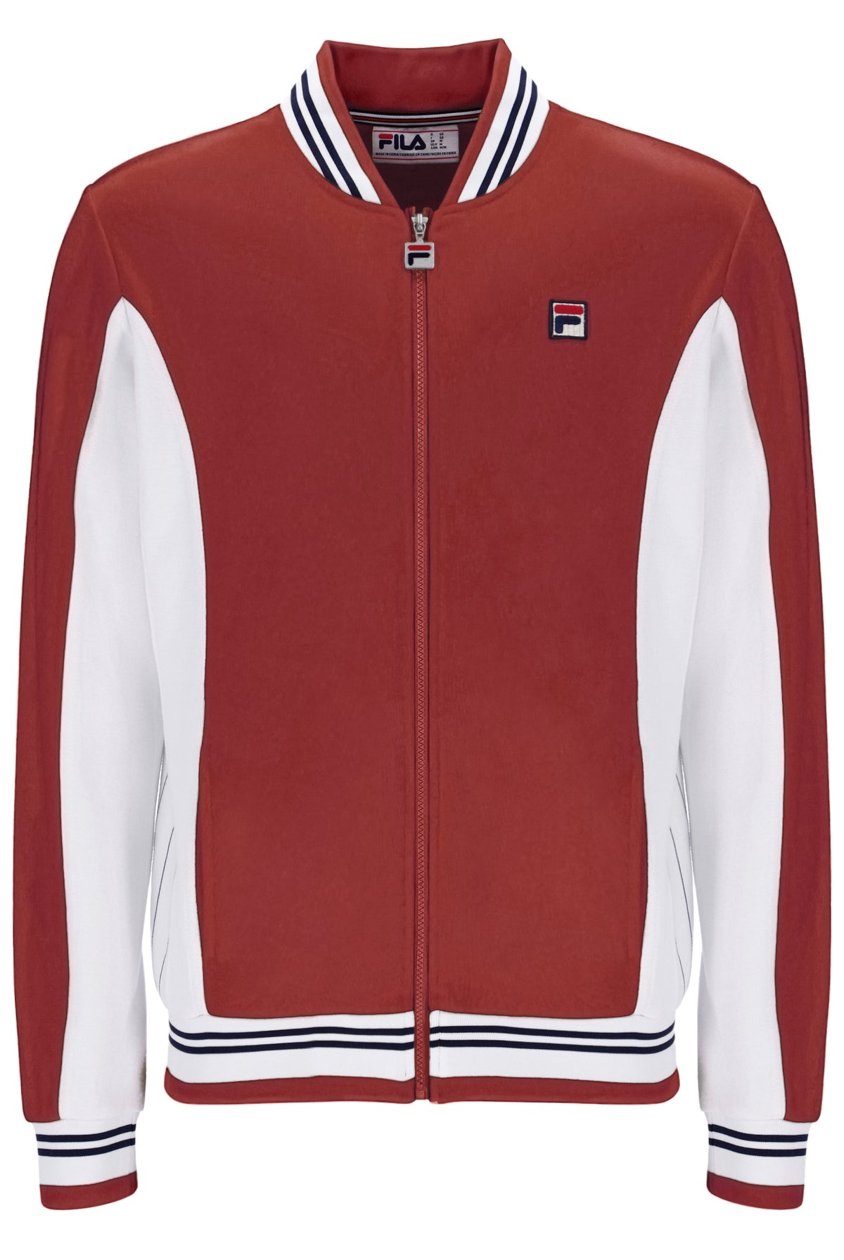 Red and white jacket with FILA logo on a white background