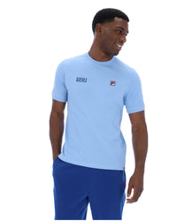Displays a model wearing the Frozen 'Juicy' branded Fjord Silvio Simple Tee