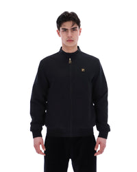 Display a model wearing the Black 'Fila' branded Smith Archive-Inspired Jacket
