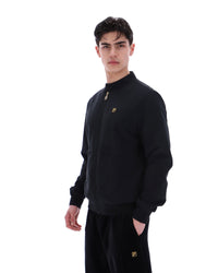 Display a model wearing the Black 'Fila' branded Smith Archive-Inspired Jacket