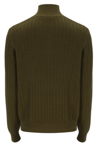 Displays the Dark Olive Stevie 1/4 Zip Funnel Neck Textured Knit