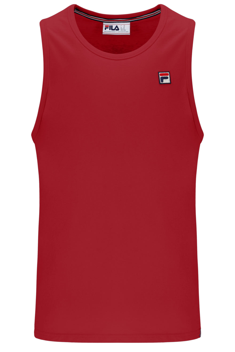 Red tank top with Fila logo on a white background
