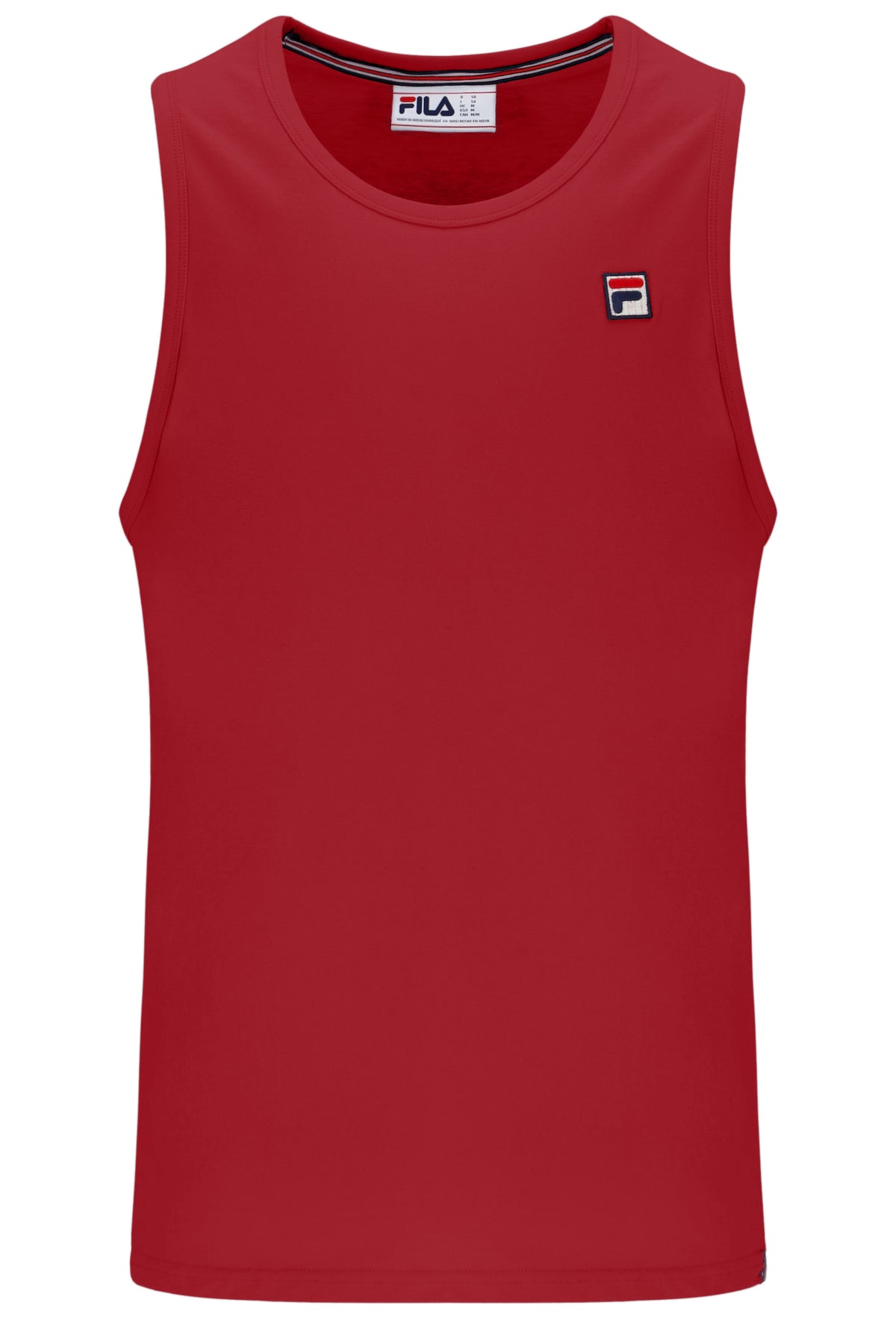 Red tank top with Fila logo on a white background
