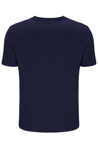 Navy blue t-shirt on a white background