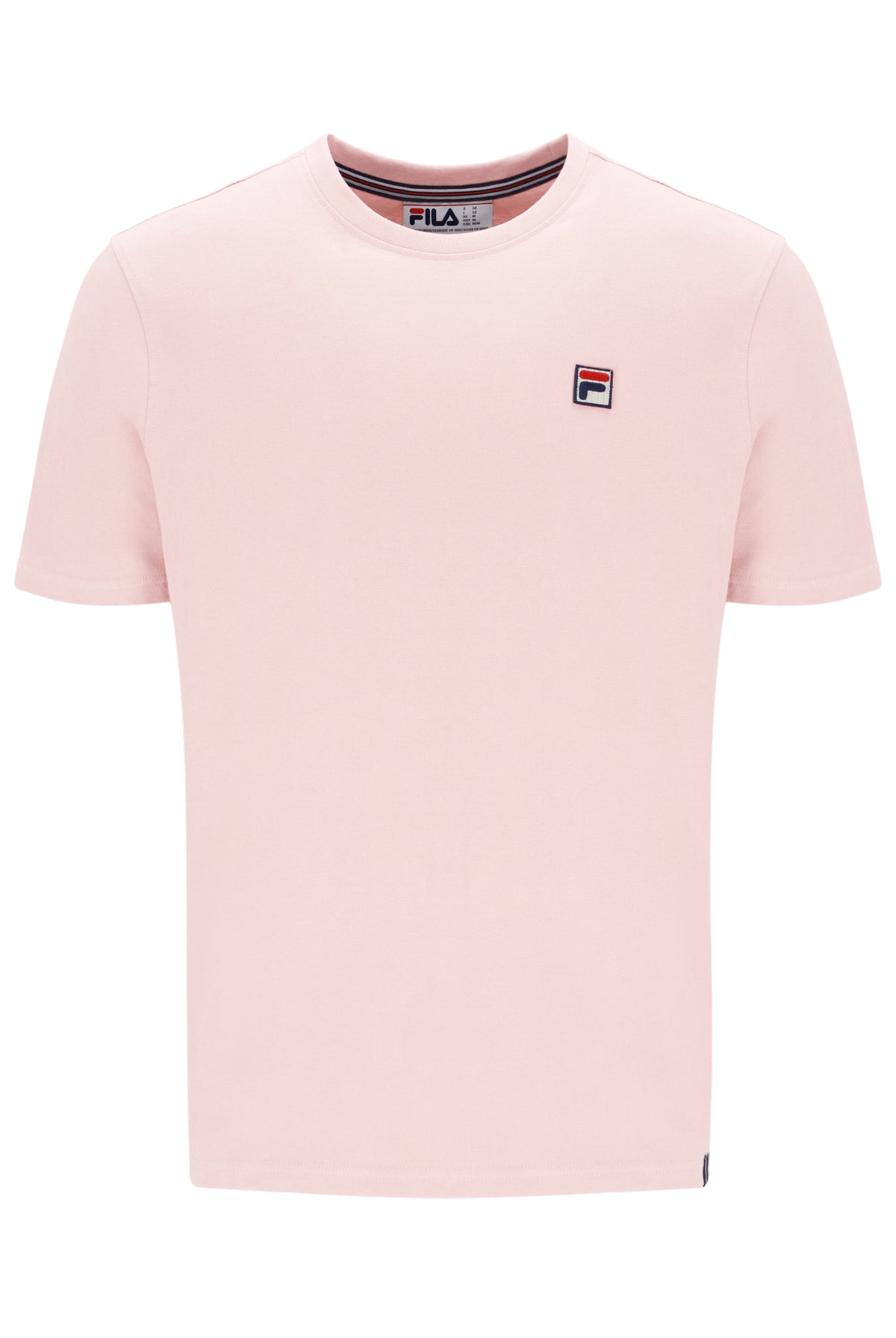 Pink t-shirt with a small logo on a white background